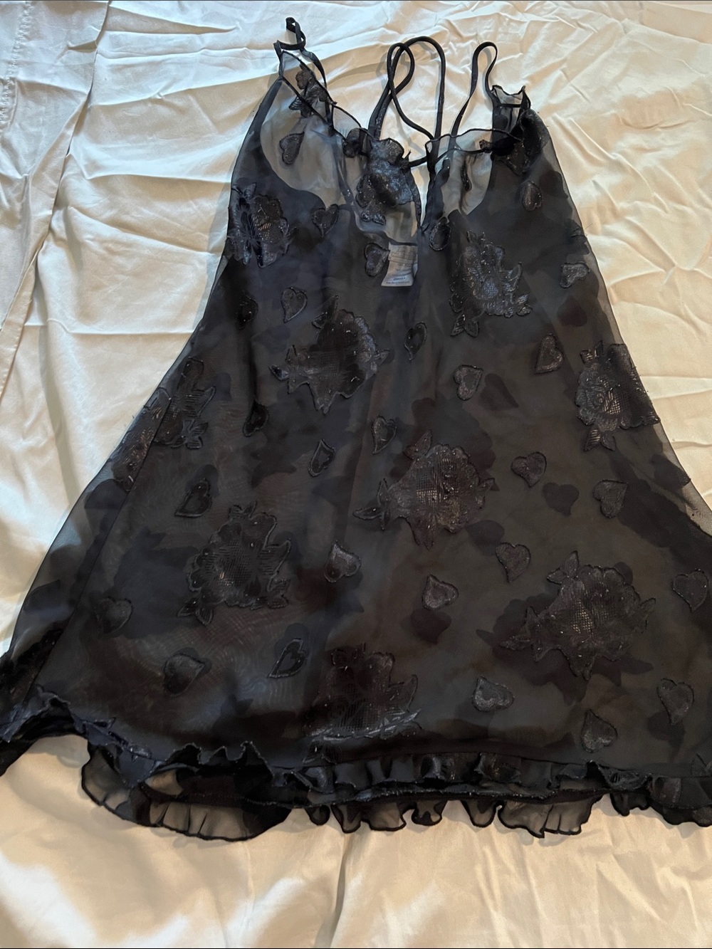 Sheer Black Floral Lace Chemise Nightdress